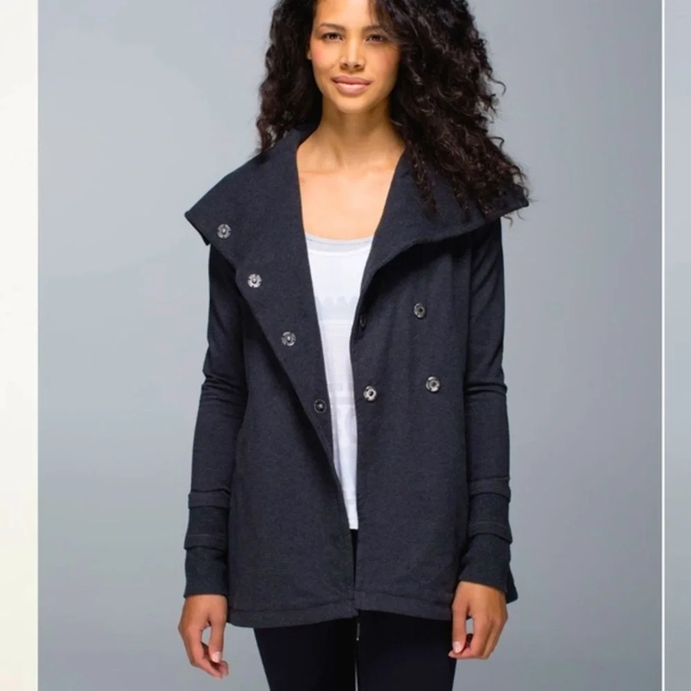 Lululemon Gratitude Wrap Double Breasted Jacket Pea Coat Charcoal Gray Size 8